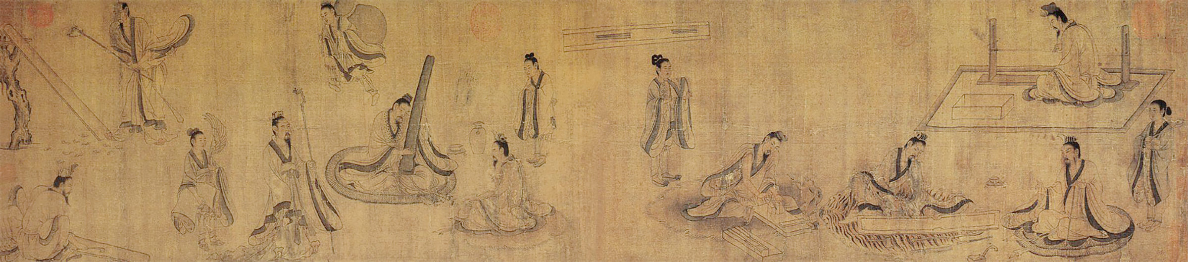 Etapes de la fabrication d'un qin, copie d'époque Song d'une peinture de Gu Kaizhi