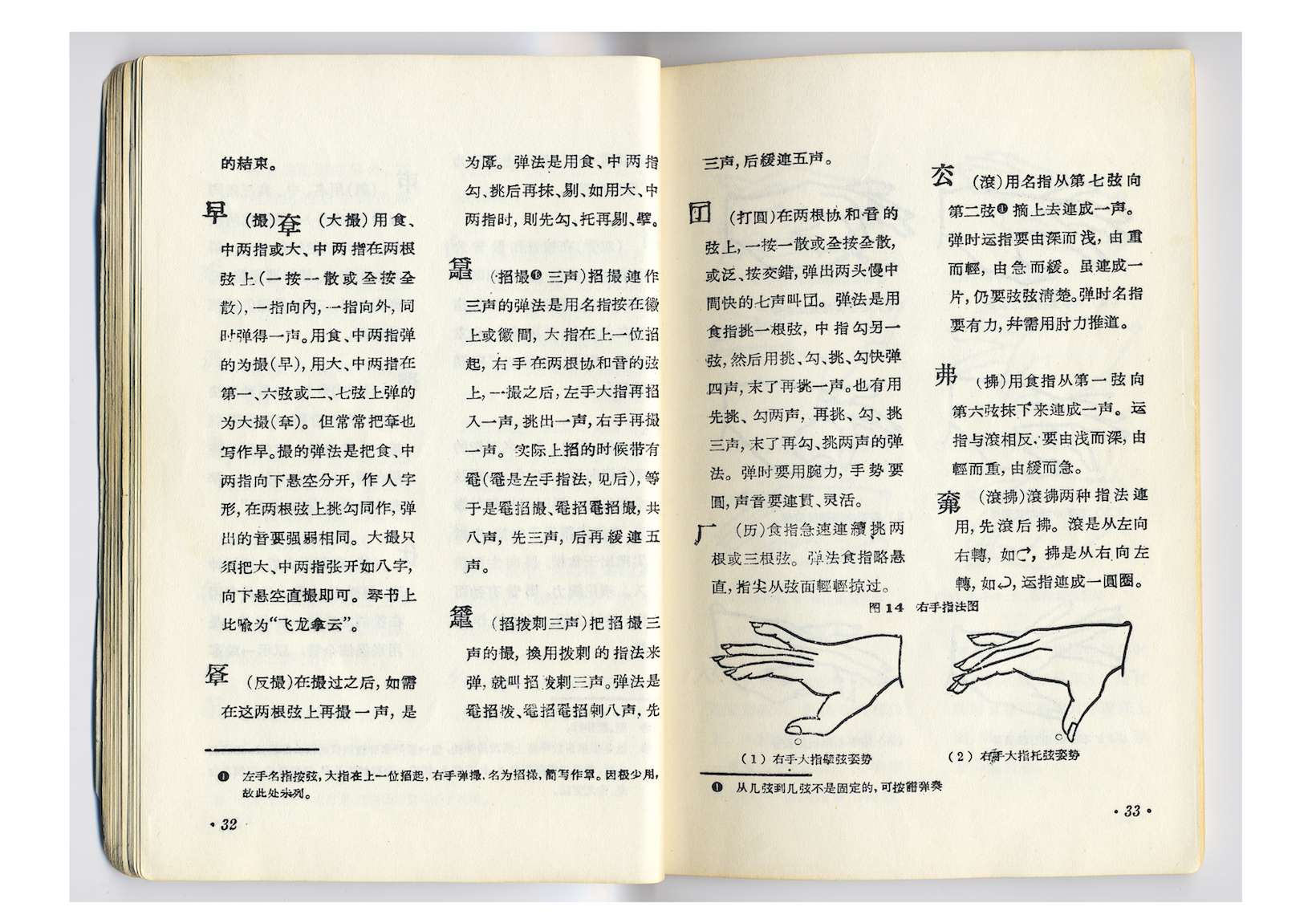 Guqin chujie 古琴初階 page du livre avec illustrations (mains)